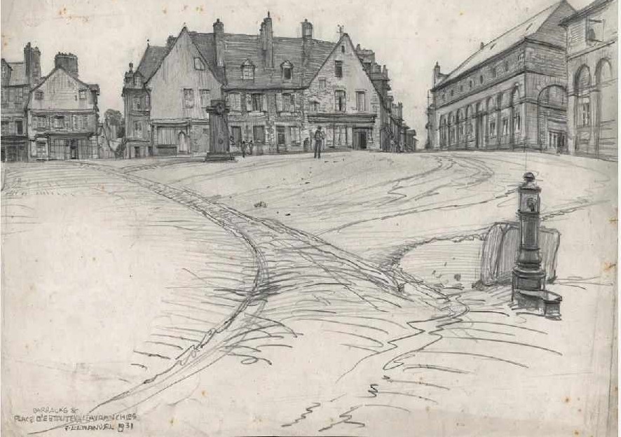 F. L. EMANUEL, 1931, Croquis, erronément nommée "Place d'Estouteville Avranches"